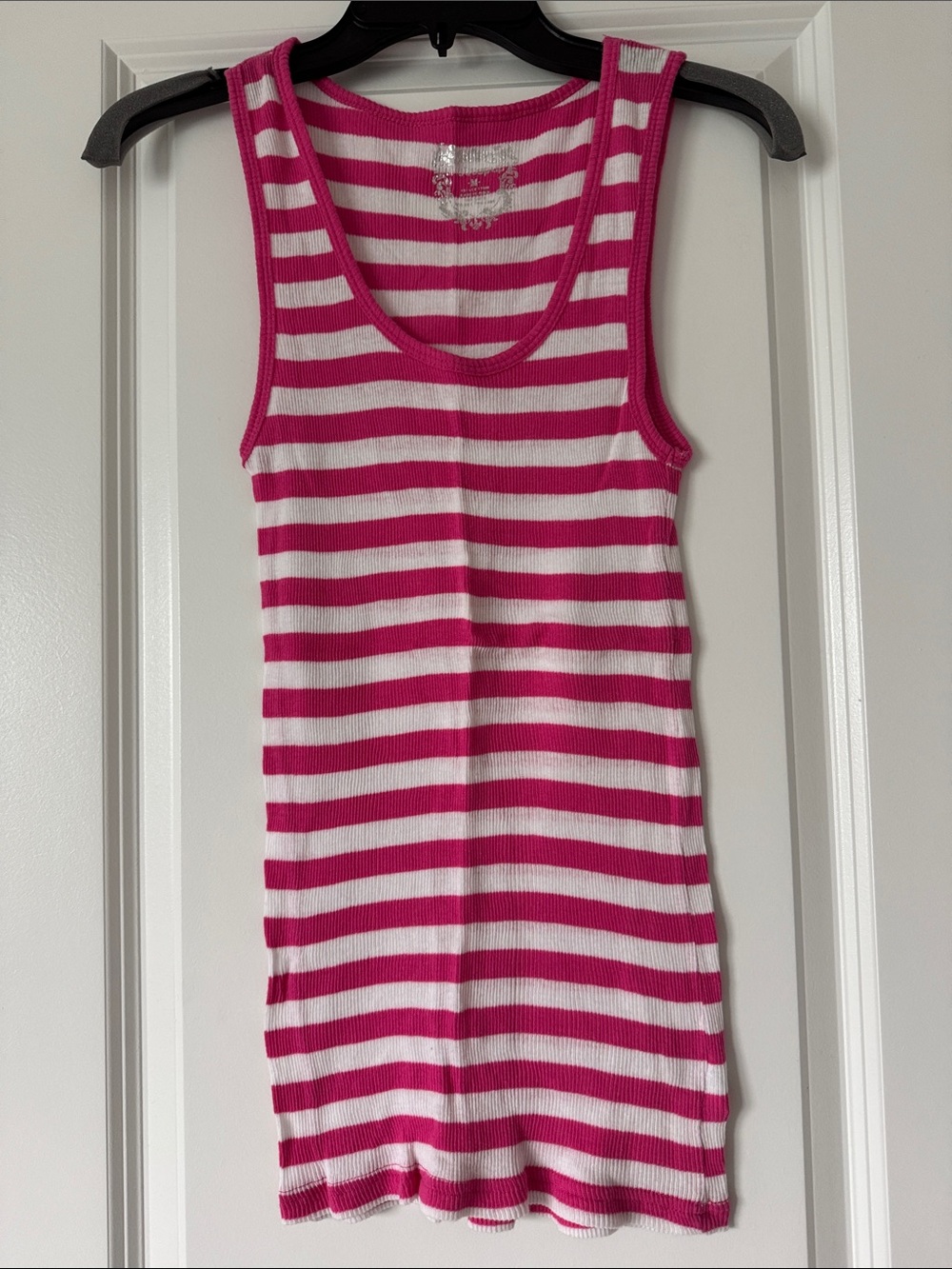 Juniors Medium Pink & White Striped Tank Top